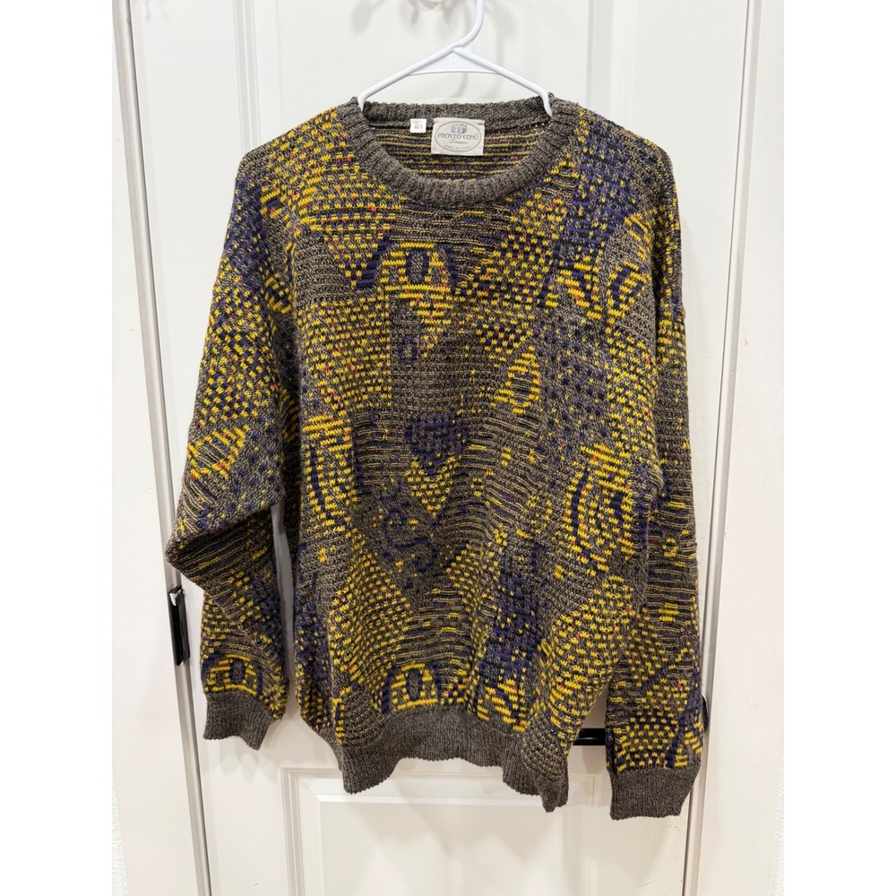 Pronto Uomo Firenze Vintage Wool Blend Abstract Sweater Made in Italy Mens Small